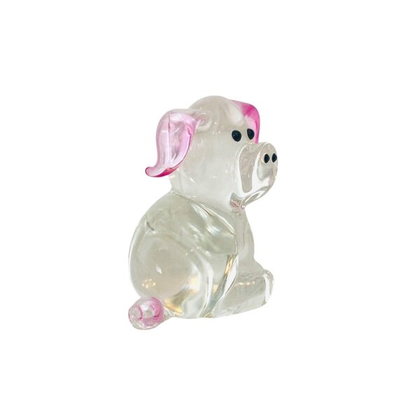Blown Glass Pig Figurine Pink Ears 2 Inch High Adorable Animal Collectible - Picture 2 of 6